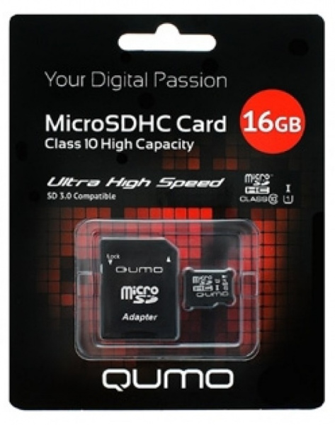 Карта памяти Qumo microSDHC 16GB Class 10 UHS-I U1 + ADP фото 1