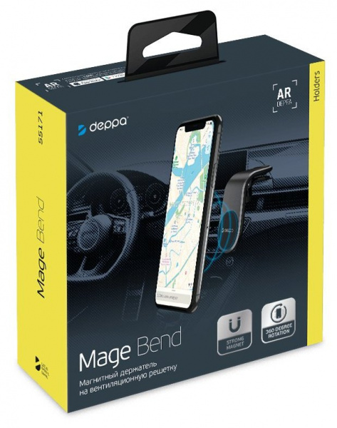 Автомобильный держатель Mage Bend для смартфонов, магнитный, крепление на вент.решетку, серебристый, Deppa фото 2